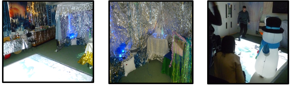 Inside the tented cave with an interactive dancing polar bear