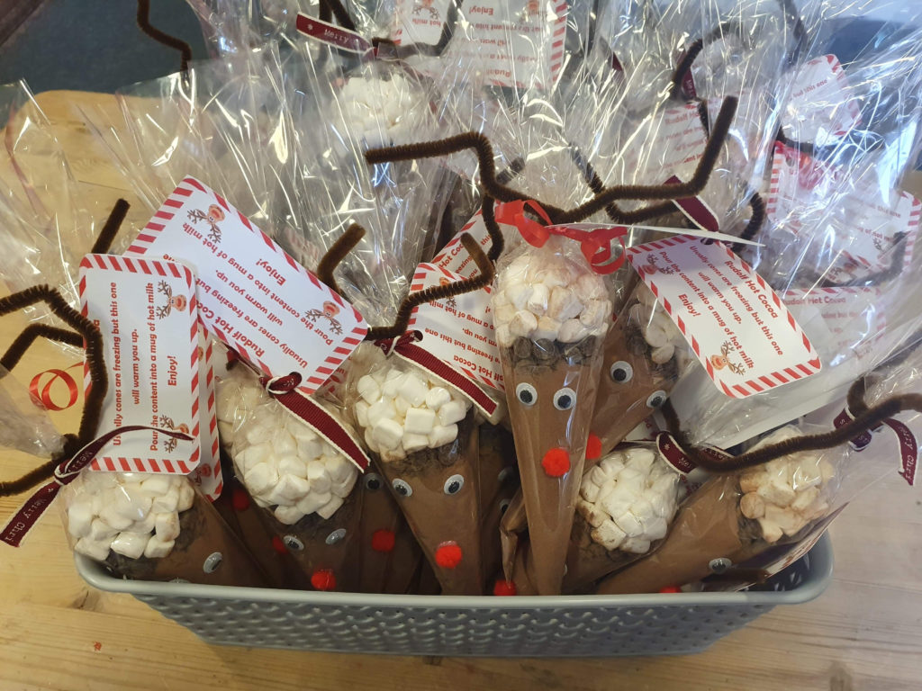 reindeer sweets in bags ready for sale at local Christmas market