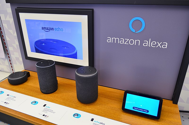 Amazon Alexa devices on a table