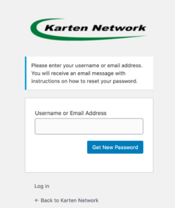 Screenshot of the get new password form