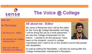 Screen shot of the sense college ambassador webpage