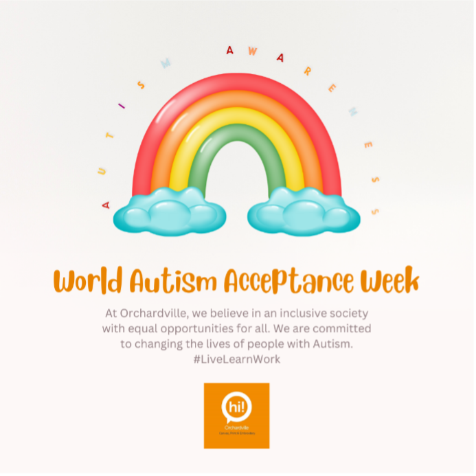 Image of a little rainbow with two clouds to symbolise Autism Awareness week
