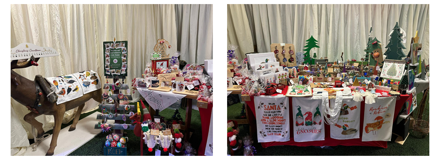 Photos of a host of handmade christmas being displayed on a table