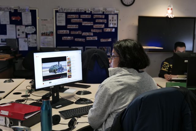 The new Karten Centre with two people sitting at desks and working with the new computers